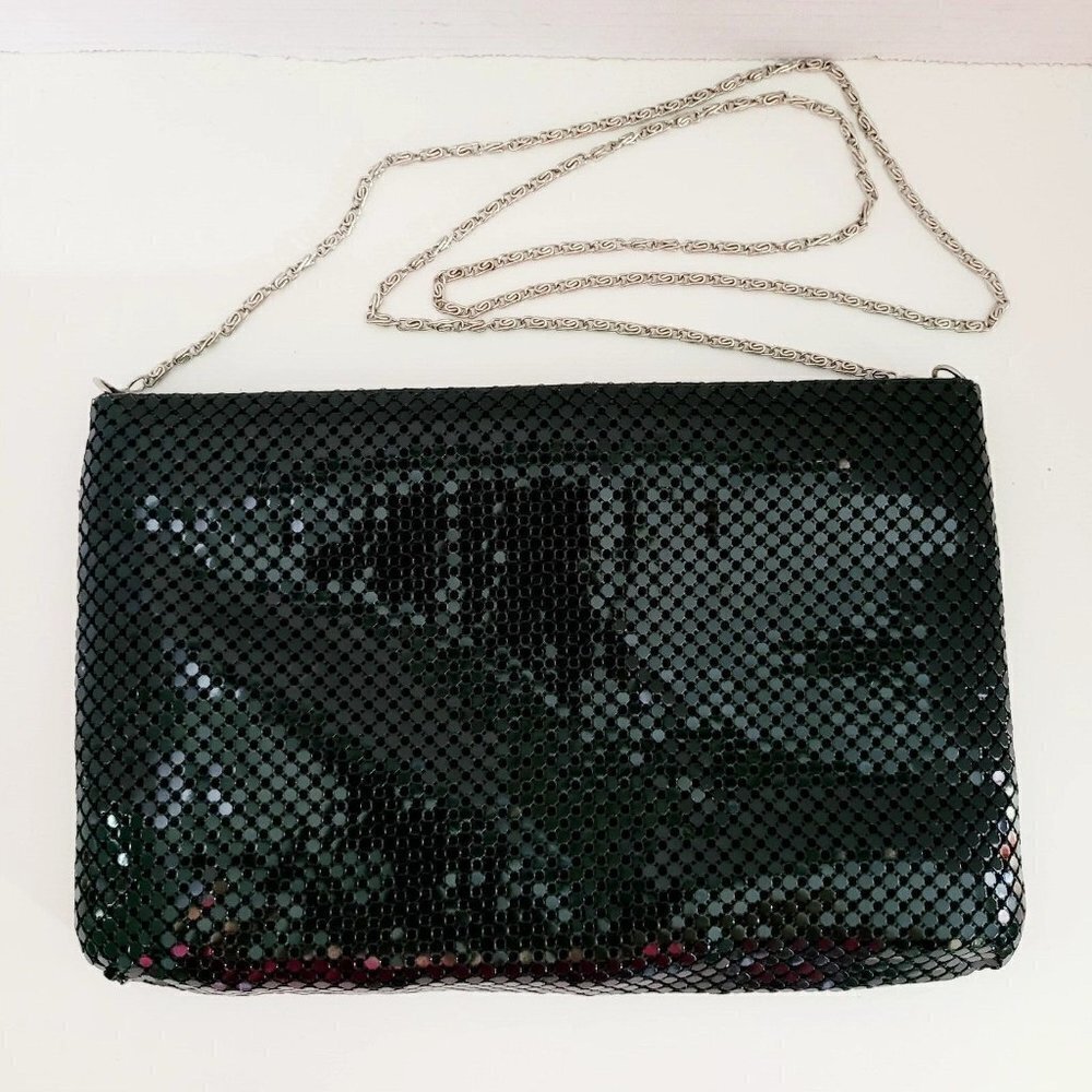 Vintage Black Mesh Silvertone Chain Purse Crossbody Clutch Evening Bag Handbag